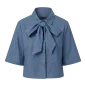 Preview: Blaue Bluse mit Schleife aus Baumwolle