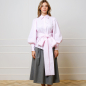 Preview: Gestreifte Bluse mit Ballonärmeln und Taillengürtel in Rosa