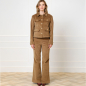 Preview: High-Waist-Samthose mit ausgestelltem Beim in Goldbraun