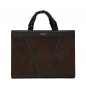 Preview: Handtasche aus Wildleder mit geflochtenen Henkeln dunkelbraun