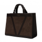 Preview: Handtasche aus Wildleder mit geflochtenen Henkeln dunkelbraun