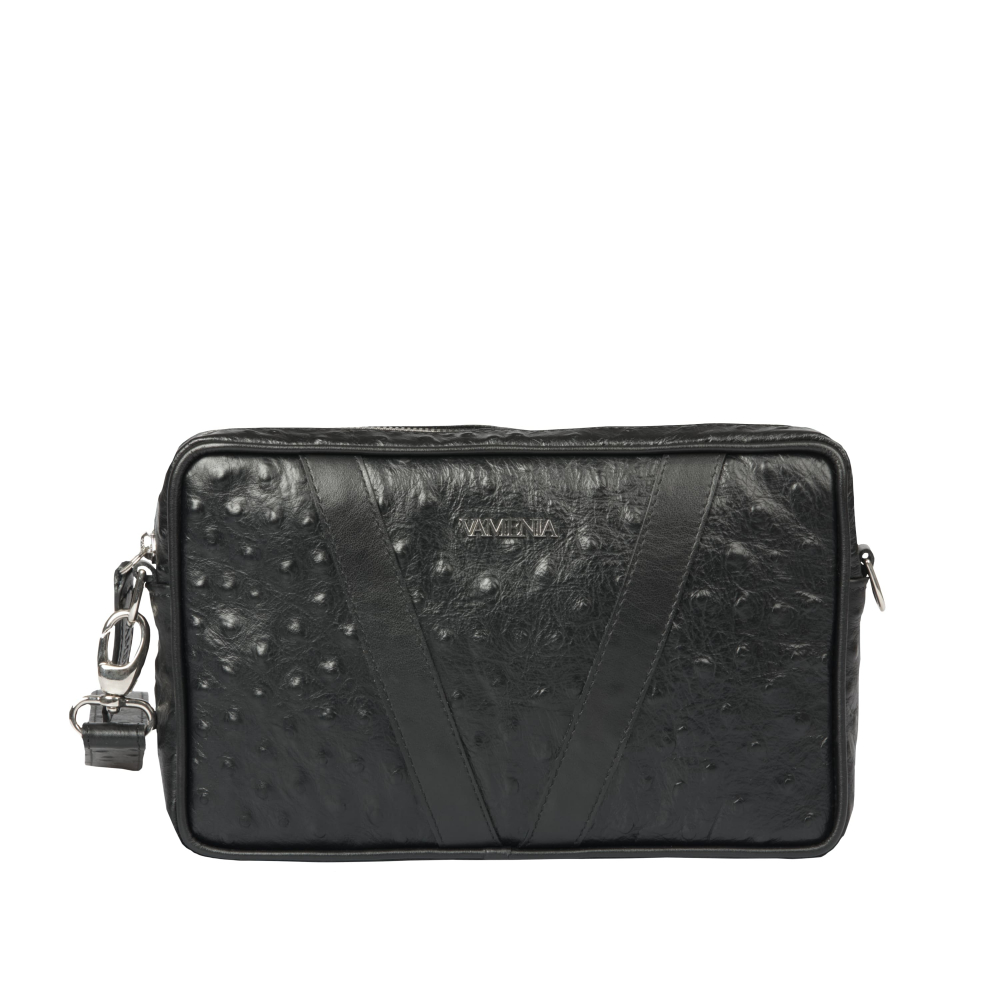 Shoulder bag and Crossbody bag made of black leather -MONETA II-