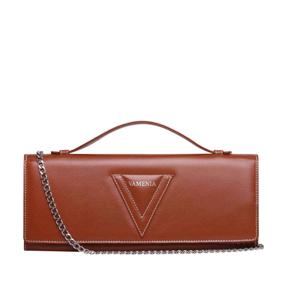 Preview: Long clutch made of calf leather in cognac