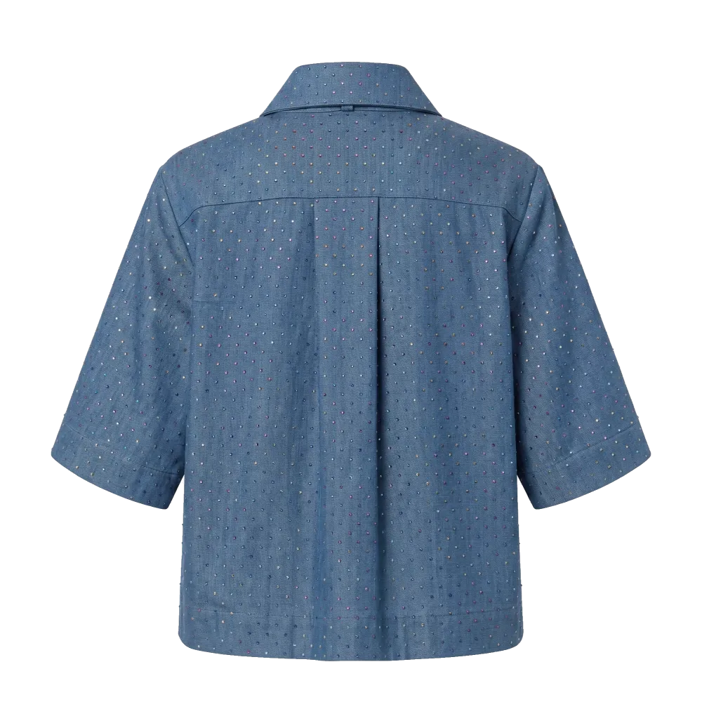 Blaue Bluse mit Schleife aus Baumwolle