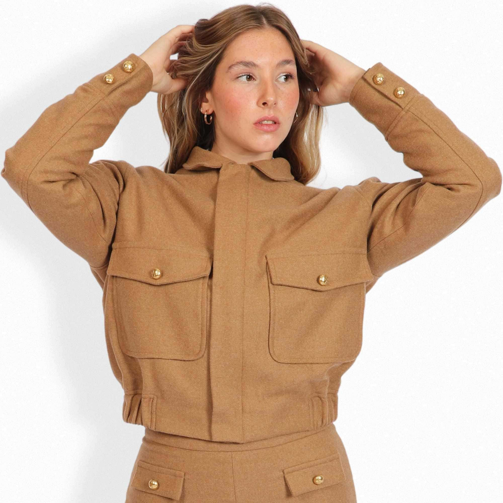 Bomberjacke aus Schurwolle in Camel/Hellbraun