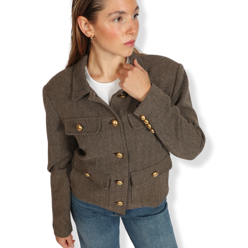 Short herringbone overjacket made of virgin wool