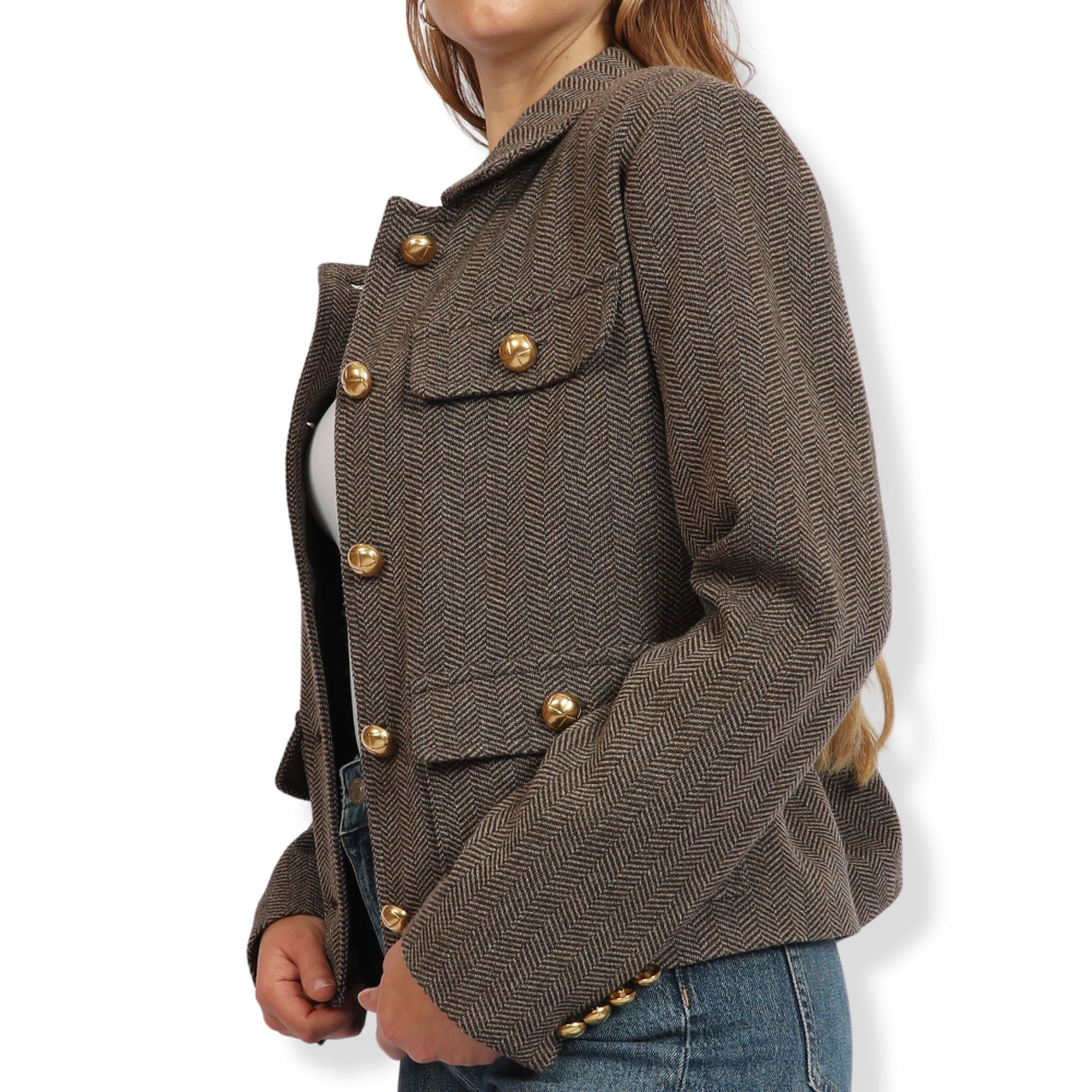 Short herringbone overjacket made of virgin wool