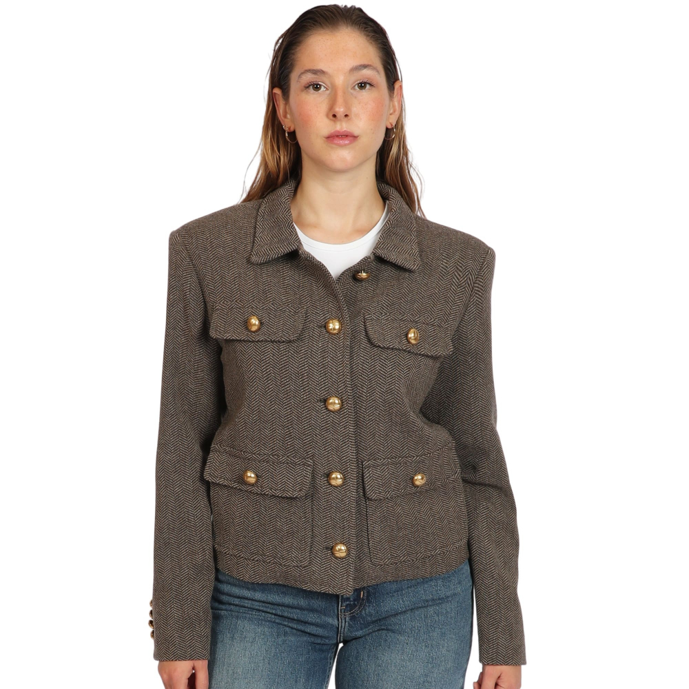 Short herringbone overjacket made of virgin wool