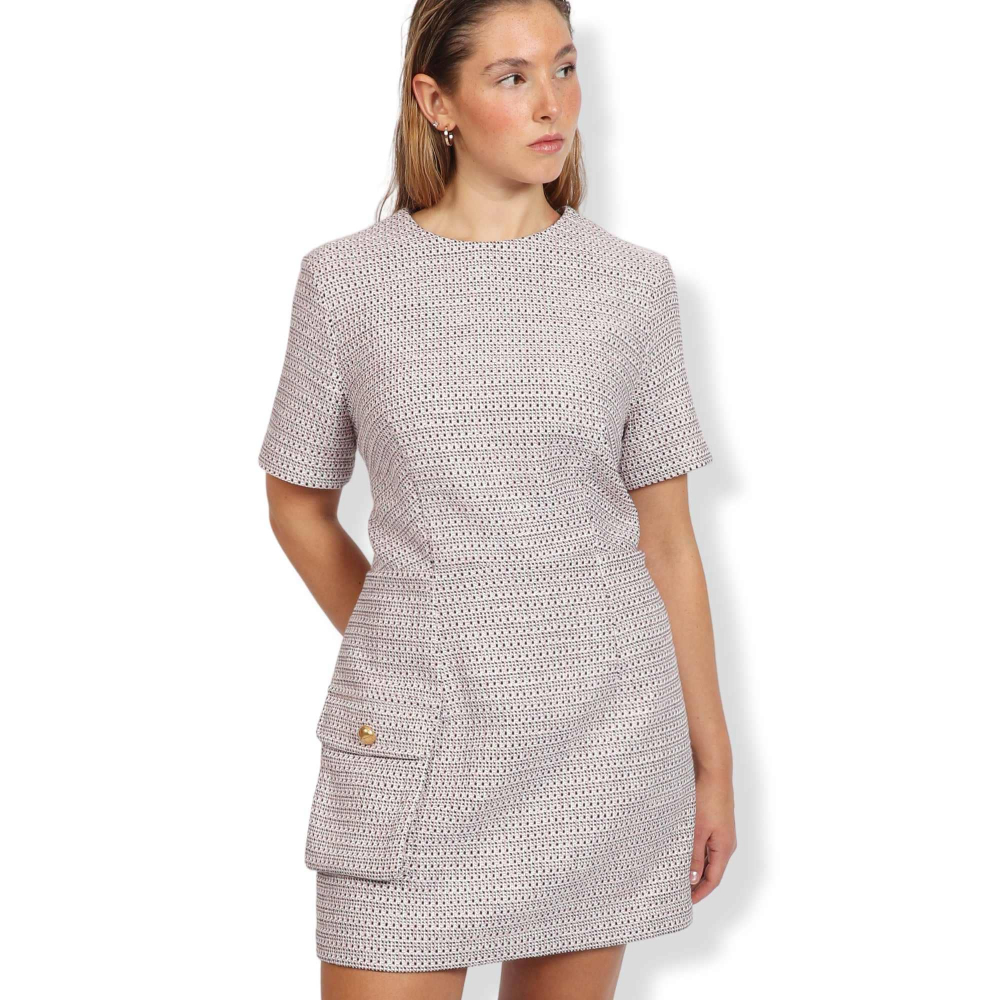 Tweed dress in a pink mix with a pocket