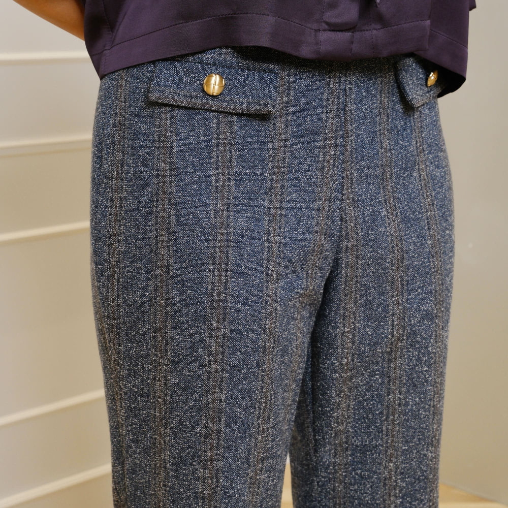 High-Waist-Bouclé-Hose mit Schlag in Blaugrau