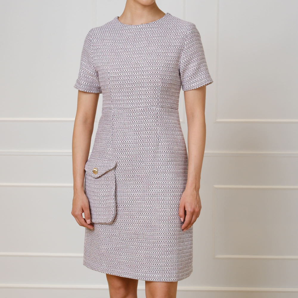 Preview: Tweed-Kleid in Rosa-Mix mit eleganter Tasche