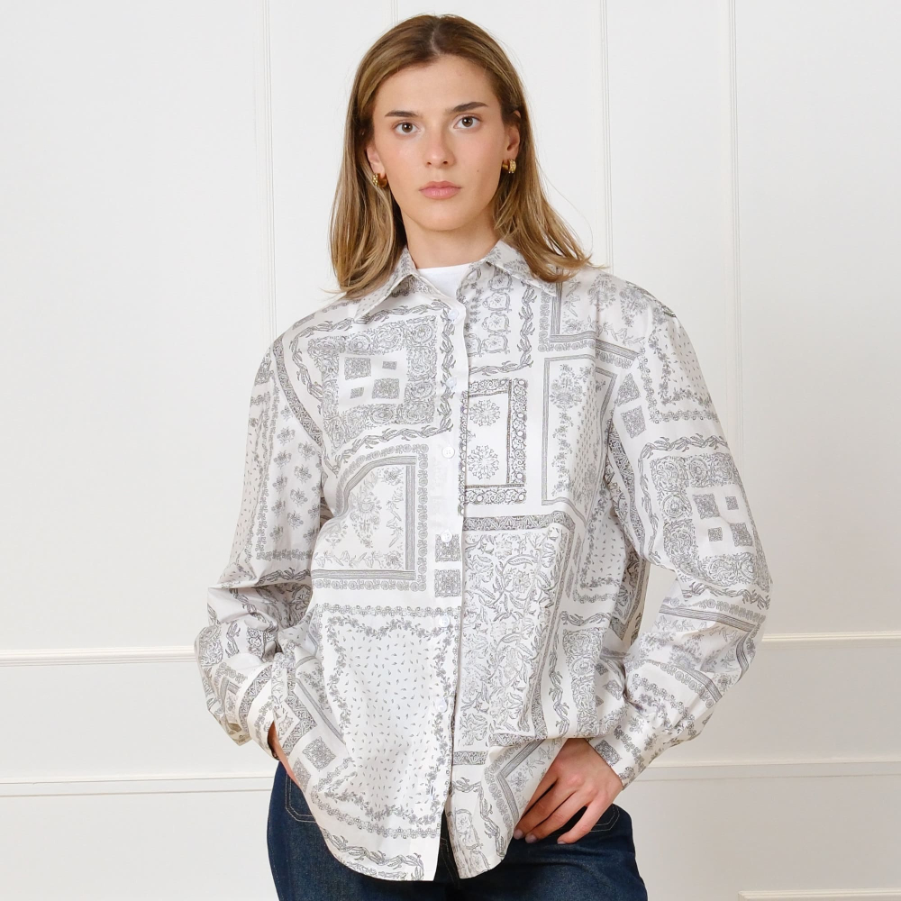 Oversize-Bluse mit Ornamentmuster in Offwhite und Grau