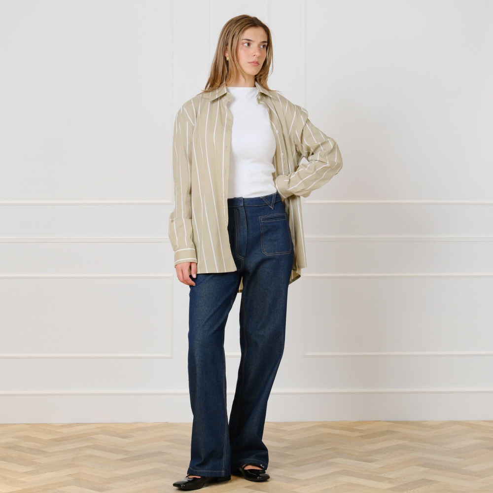 Preview: Gestreifte Oversize-Bluse in Beige