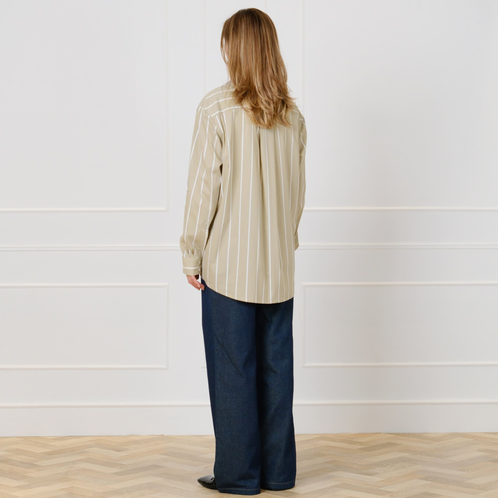 Preview: Gestreifte Oversize-Bluse in Beige