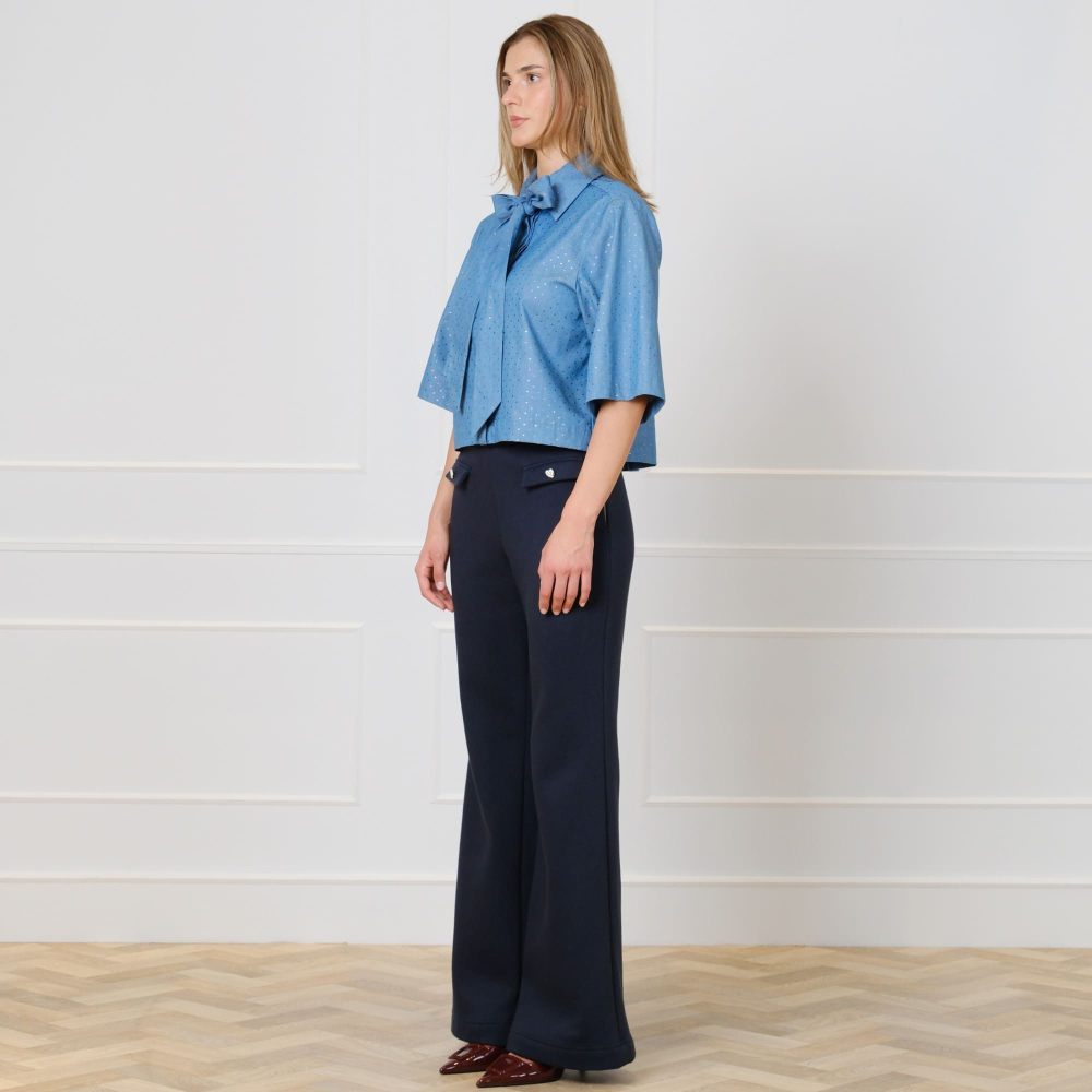 Preview: Blaue Schluppenbluse aus Baumwolle