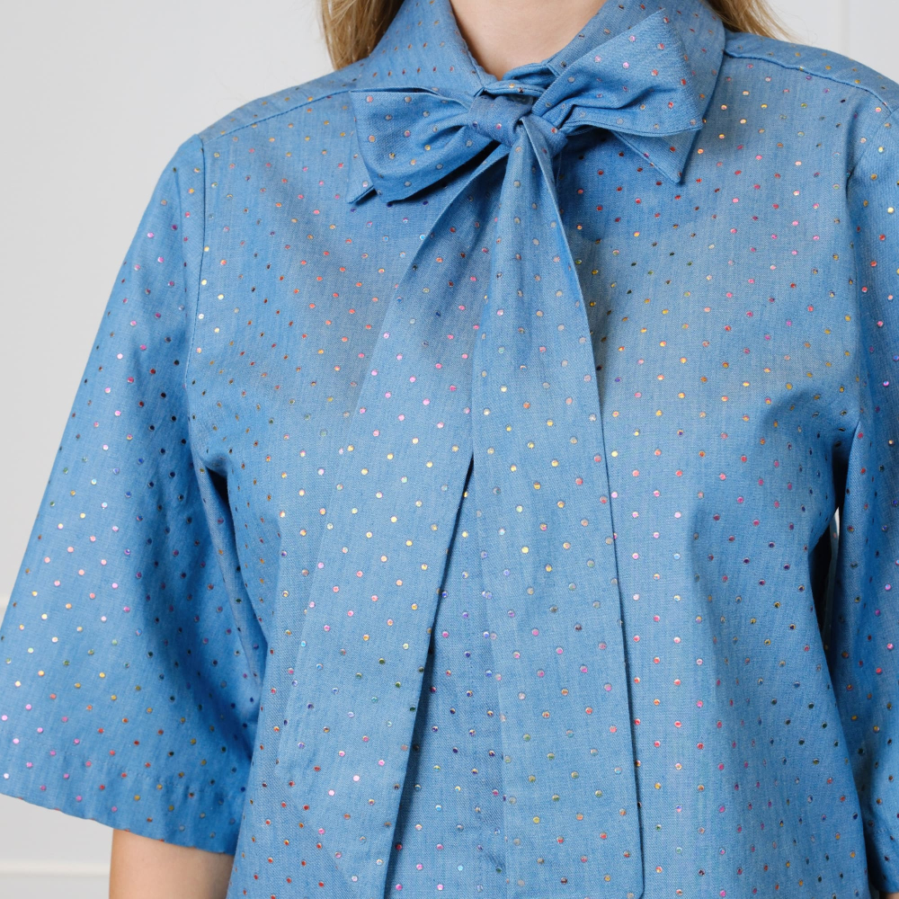Blaue Schluppenbluse aus Baumwolle