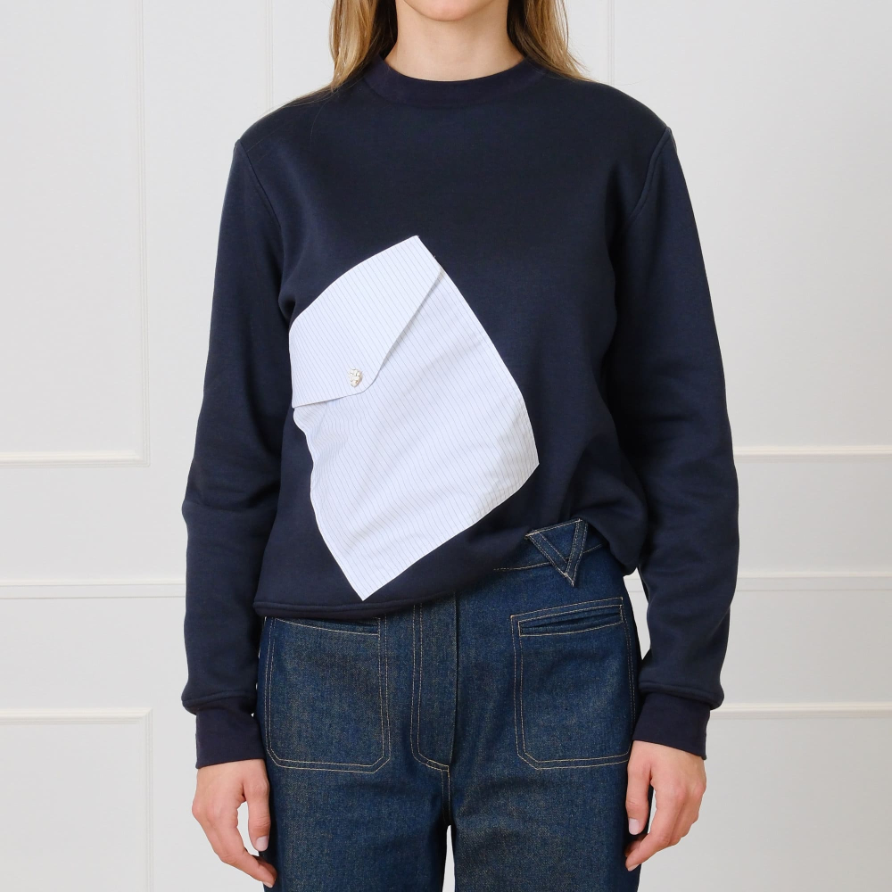 Preview: Sweatshirt mit aufgesetzter Tasche aus Baumwollpopeline in Navy