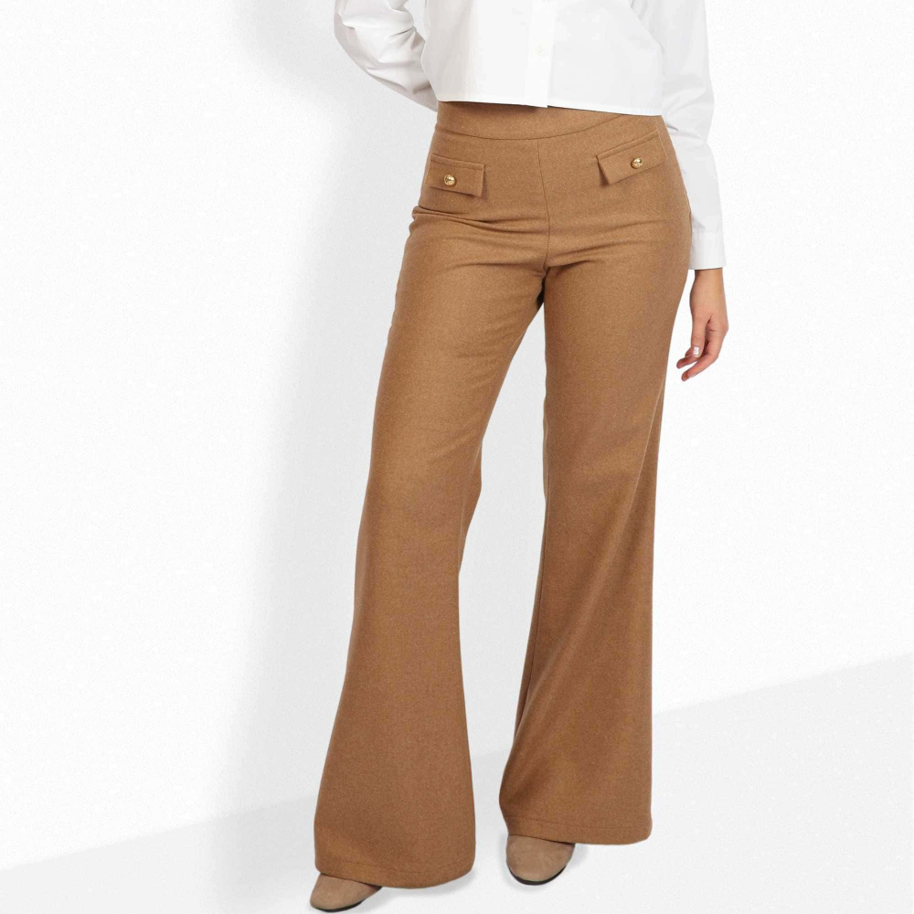 High-Waist Hose aus Schurwolle in Camel/Hellbraun