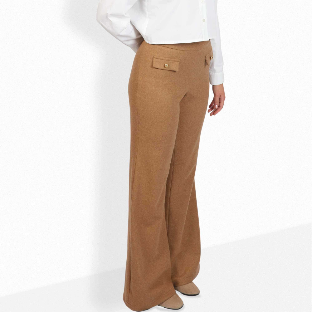 High-Waist Hose aus Schurwolle in Camel/Hellbraun