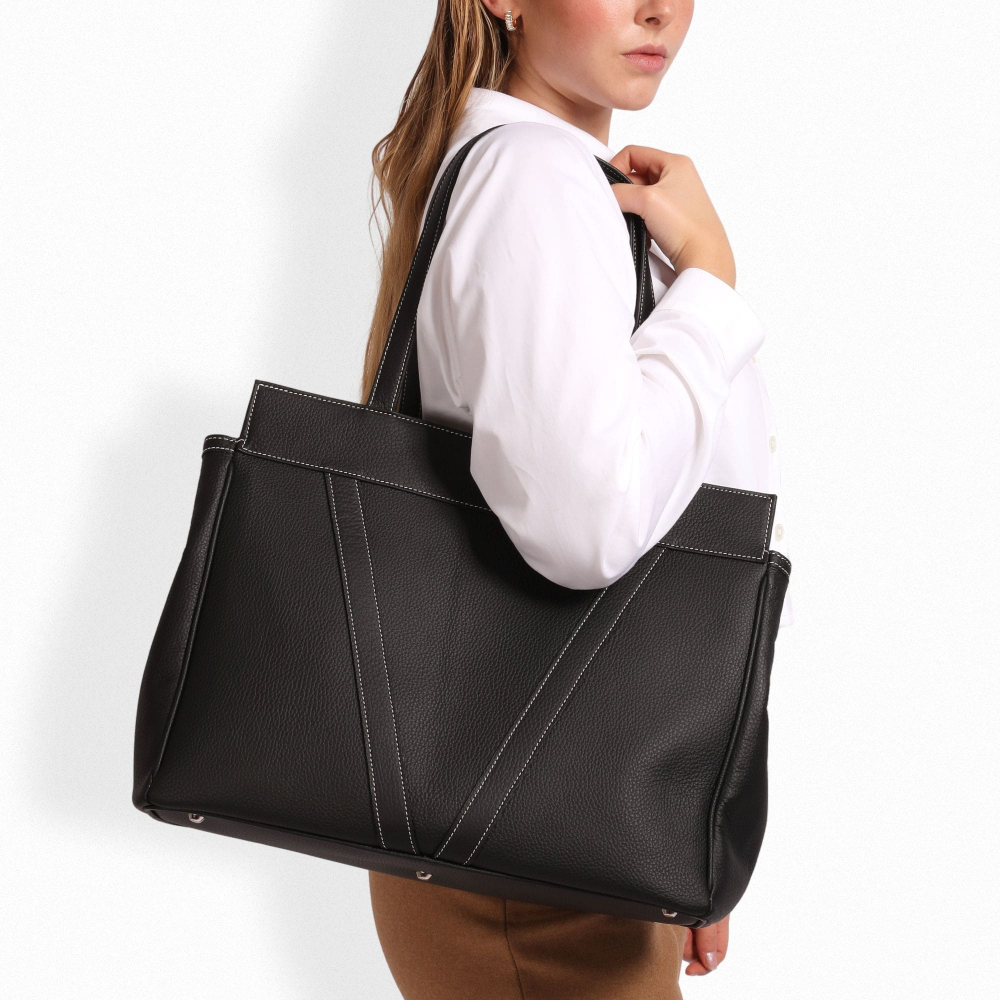 Shopper Tasche mit Reißverschluss aus Kalbsleder
