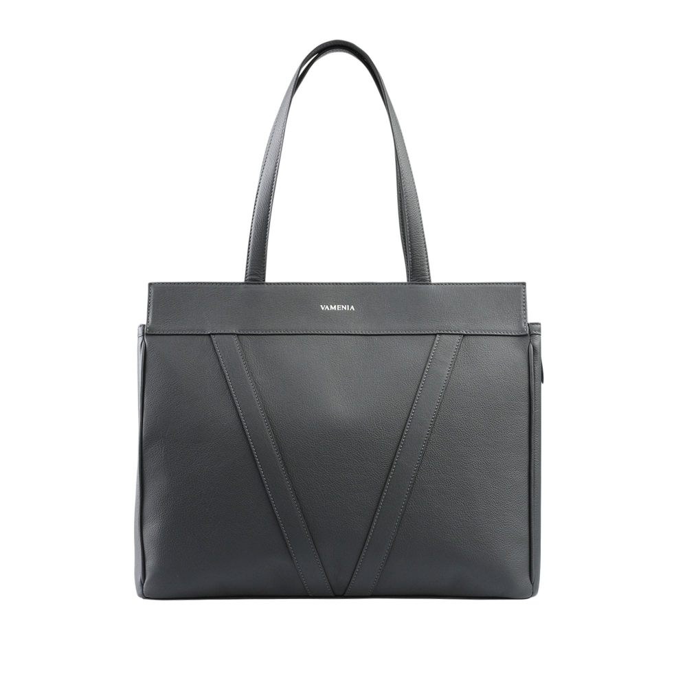 Shopper Tasche mit Reißverschluss aus Kalbsleder grau