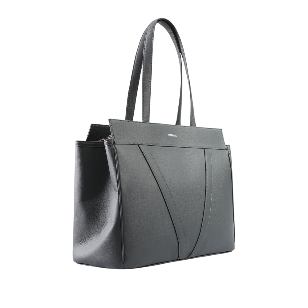 Shopper Tasche mit Reißverschluss aus Kalbsleder grau