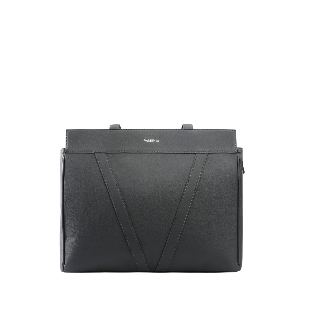 Shopper Tasche mit Reißverschluss aus Kalbsleder grau