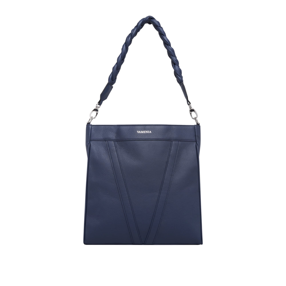 Shopper mit Magnetverschluss aus Kalbsleder Dunkelblau