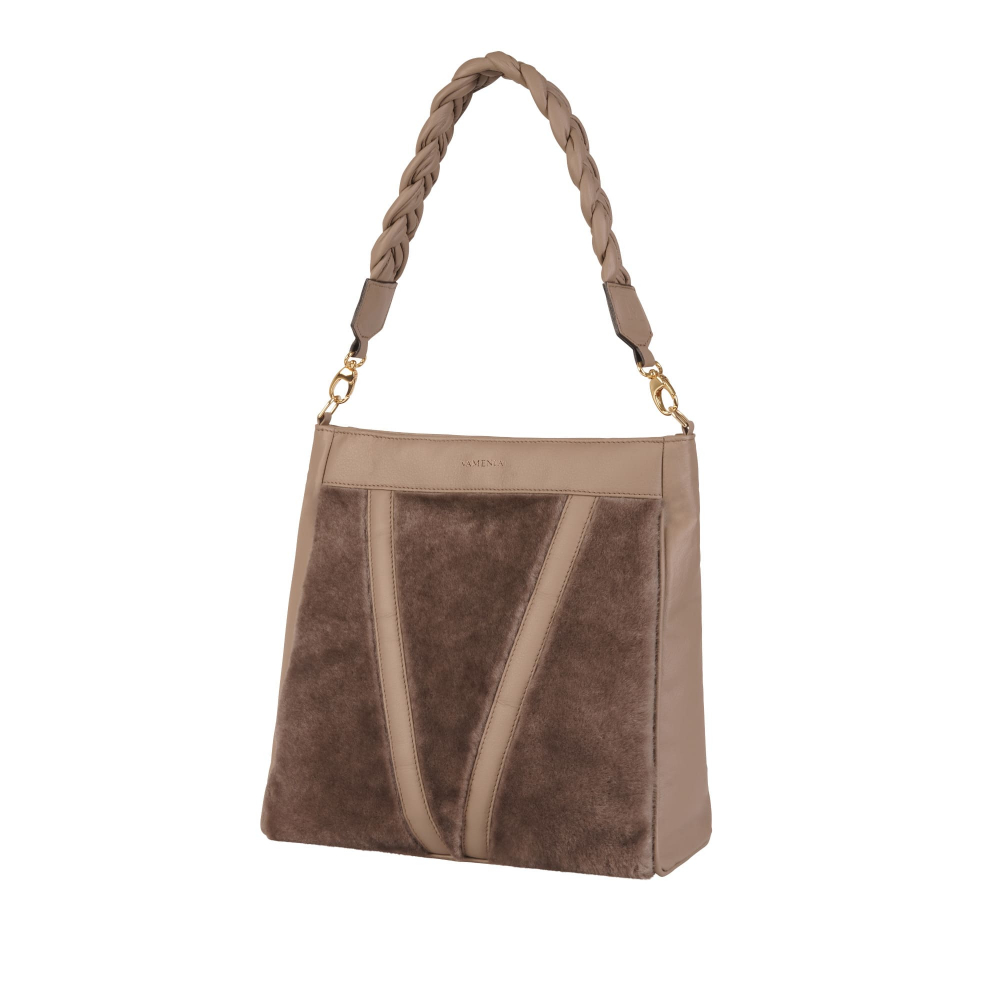 Große Shopper aus Lammfell in Beige -DIANA-