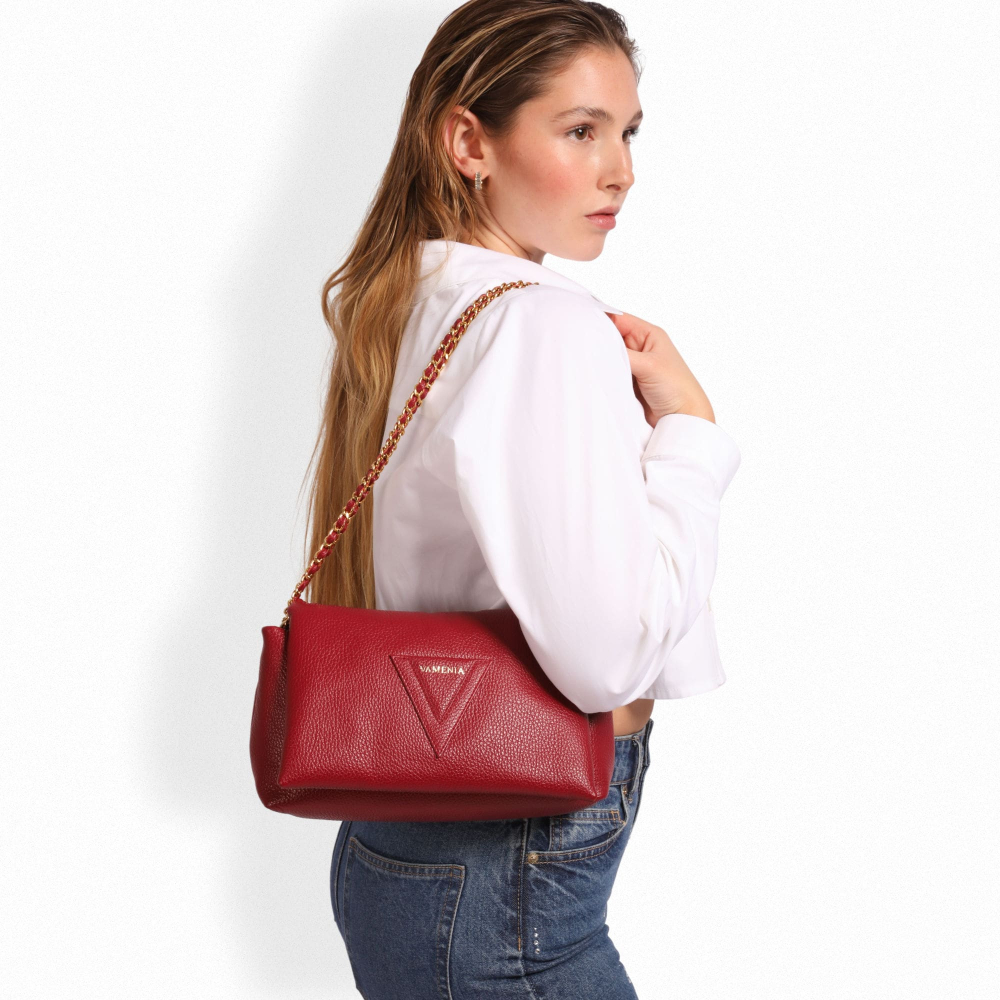 Schultertasche aus Kalbsleder weinrot