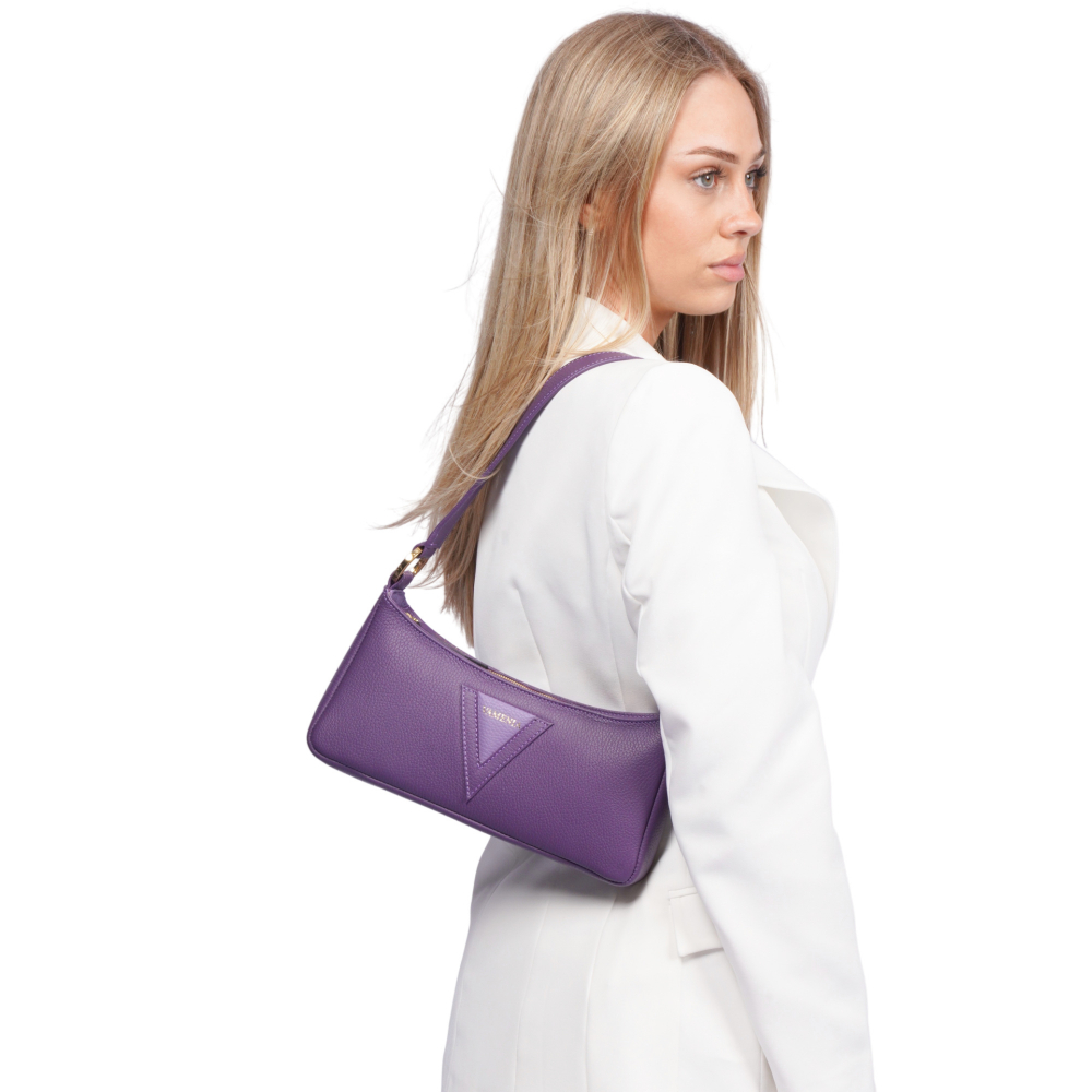 Hobo-Bag als Schultertasche aus genarbtem Kalbsleder in lila -FORTUNA-