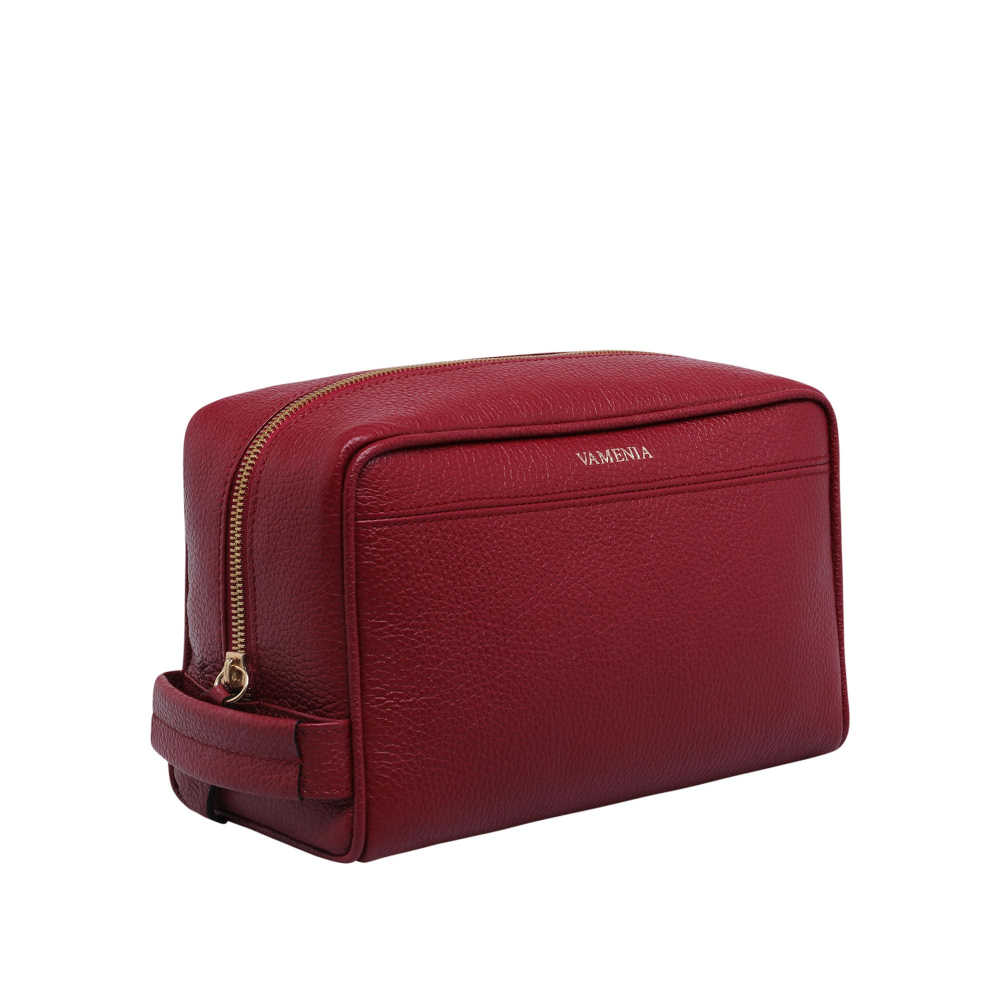 Preview: Toiletry bag made of calfskin wine red