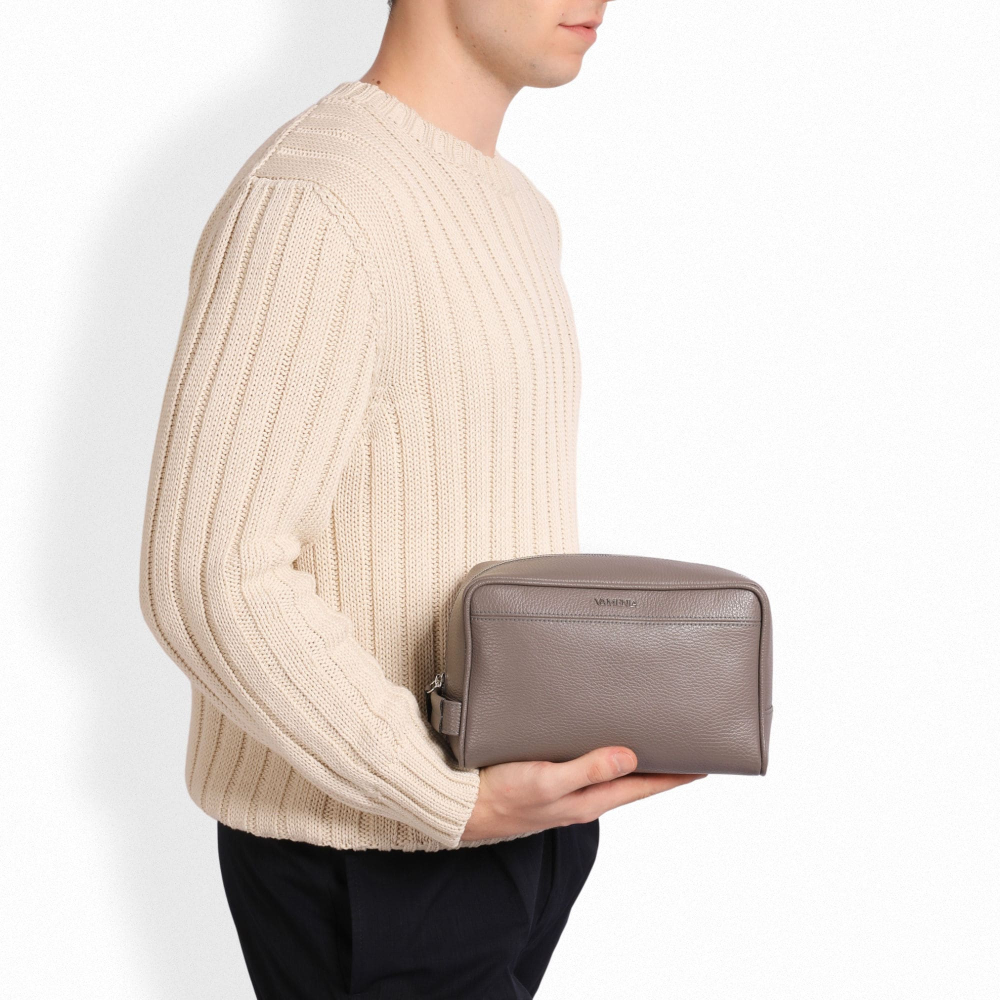 Preview: Toiletry bag made of calfskin taupe
