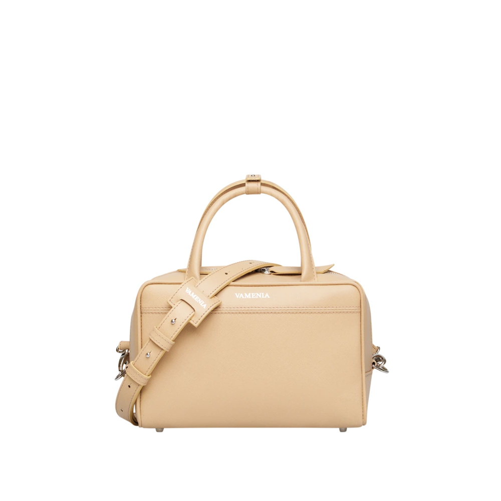VAMENIA Crossbody Henkeltasche aus Saffianoleder in Ecru