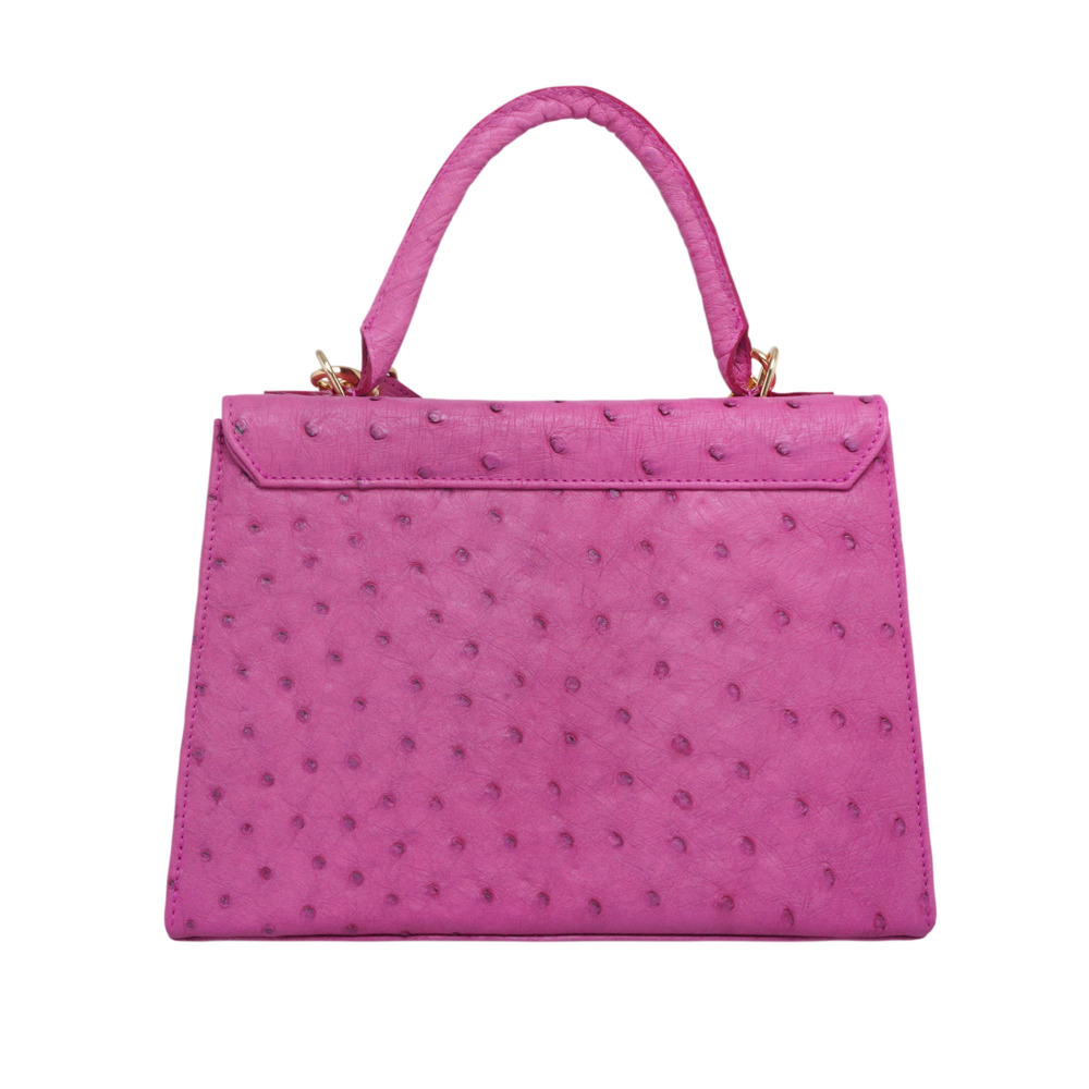 Preview: Handle Bag with shoulder strap made of ostrich leather magenta