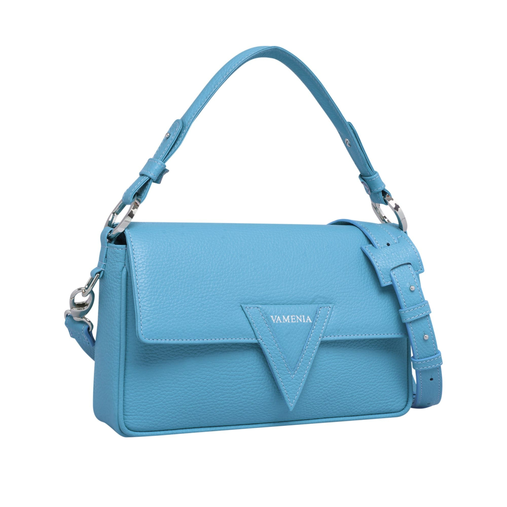 Preview: Shoulder bag made of grained calfskin light blue