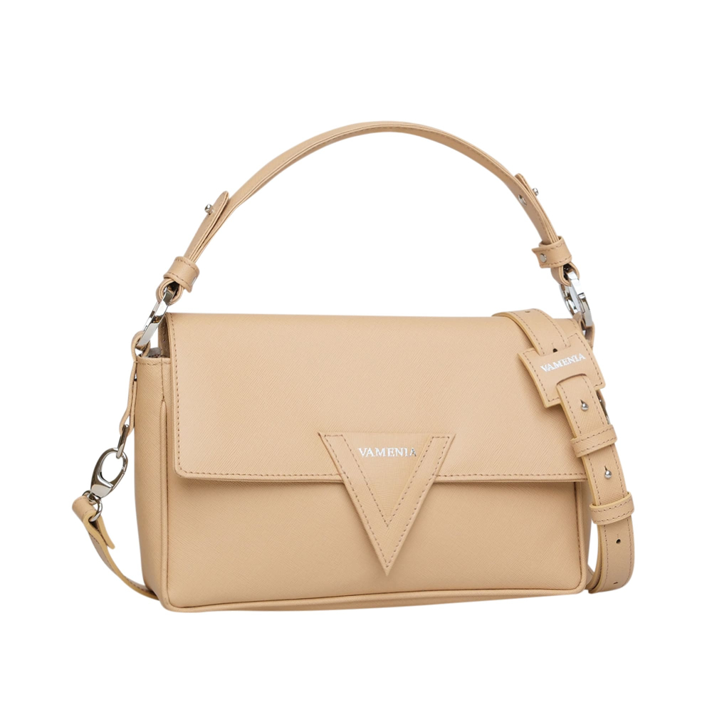 Schultertasche aus Saffiano Leder Ecru