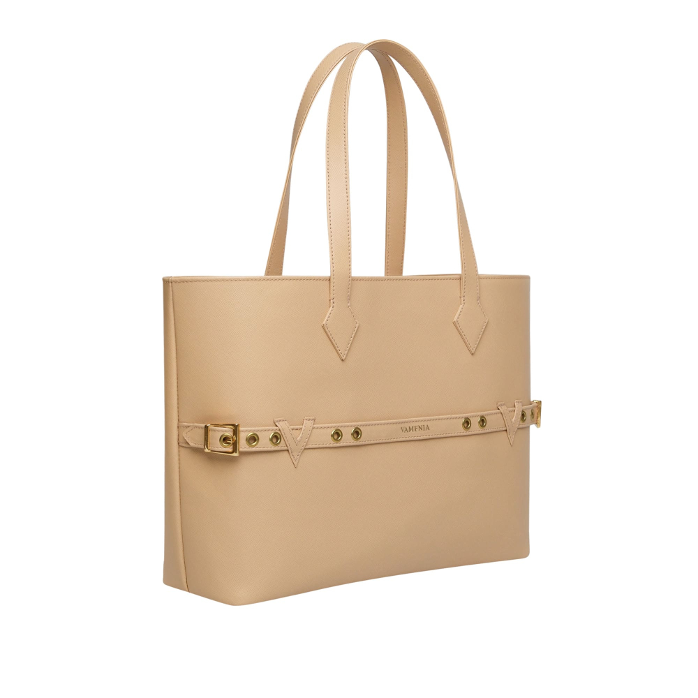 Shopper Tasche Saffiano Leder Ecru