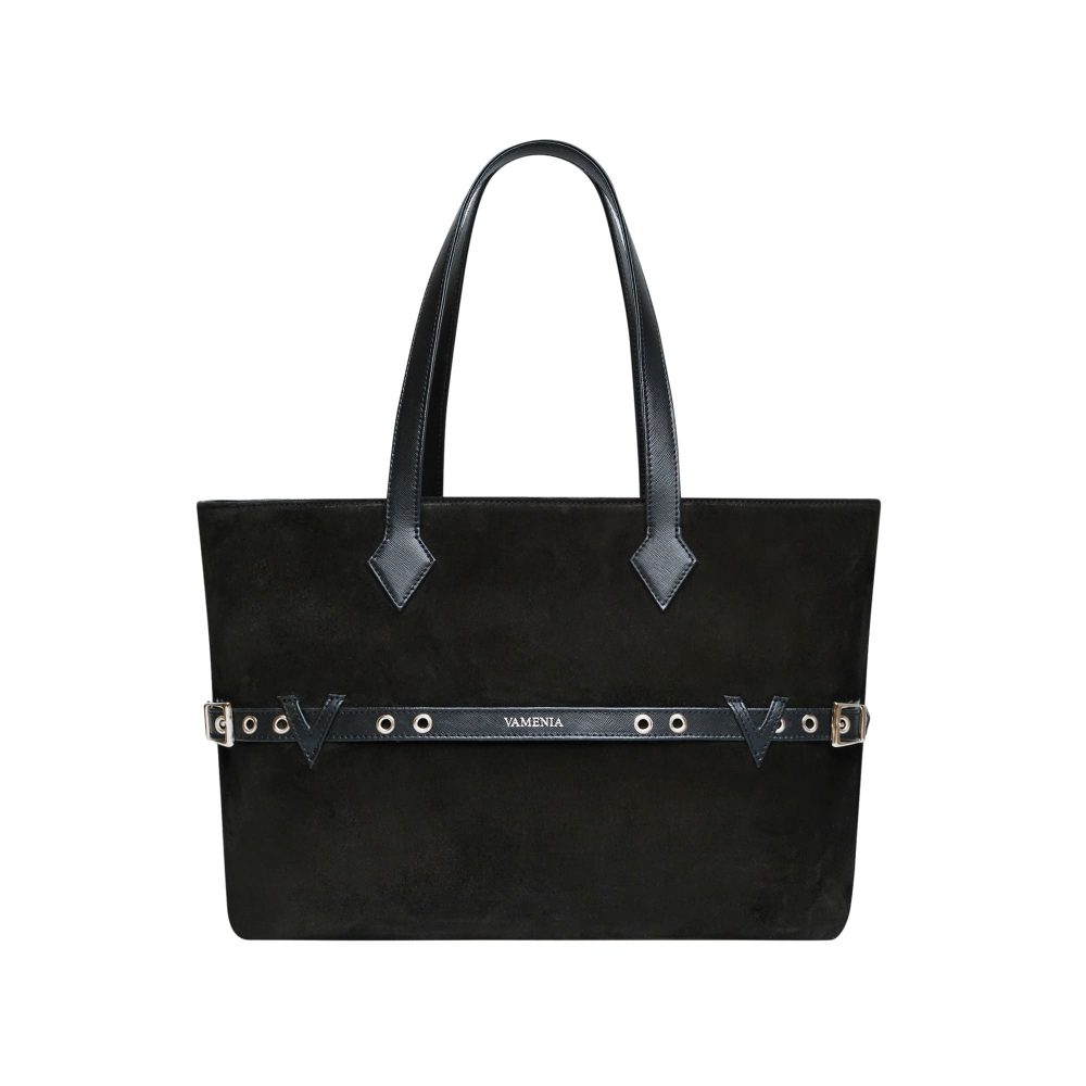 Shopper Tasche aus Wildleder und Saffiano Leder Schwarz
