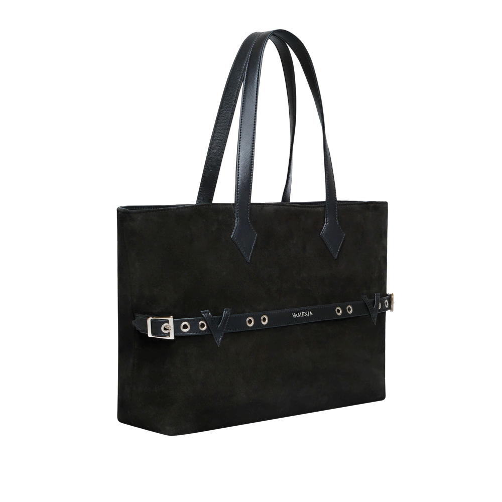 Shopper Tasche aus Wildleder und Saffiano Leder Schwarz