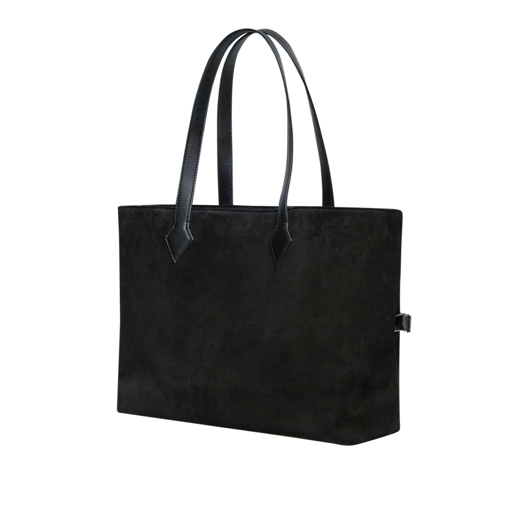 Preview: Shopper Tasche aus Wildleder und Saffiano Leder Schwarz