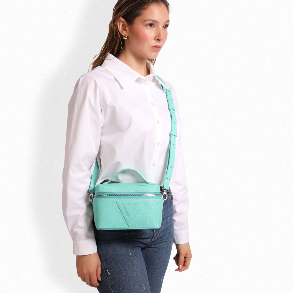 Shoulder bag made of turquoise calfskin leather