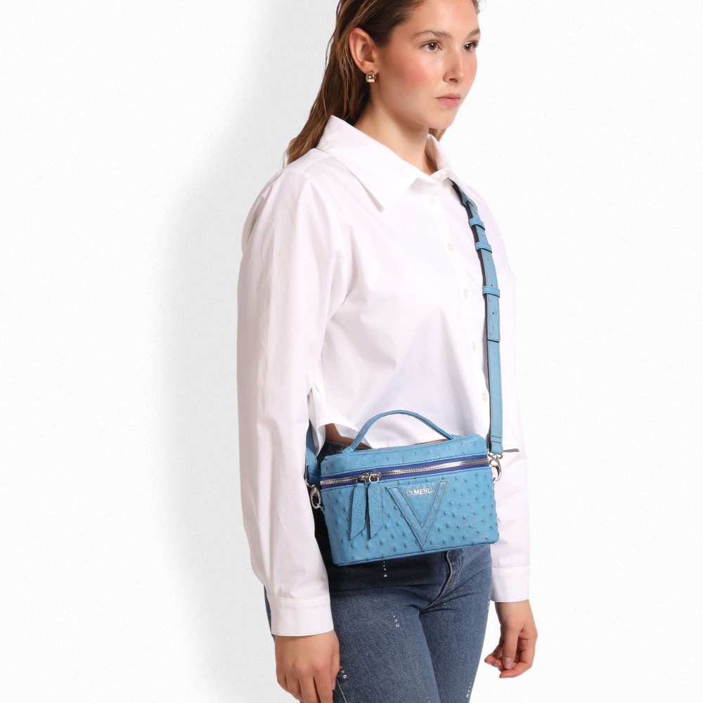 Umhängetasche aus Straußenleder blau