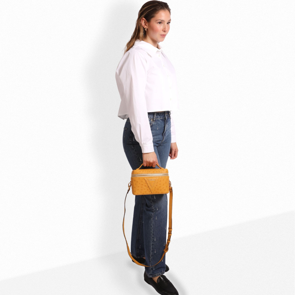Preview: Shoulder bag made of mustard yellow ostrich leather
