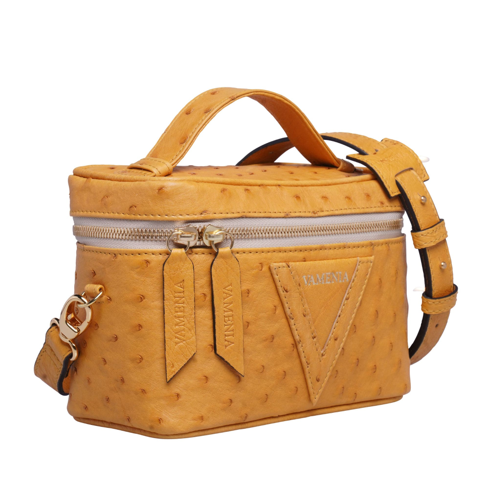 Preview: Shoulder bag made of mustard yellow ostrich leather