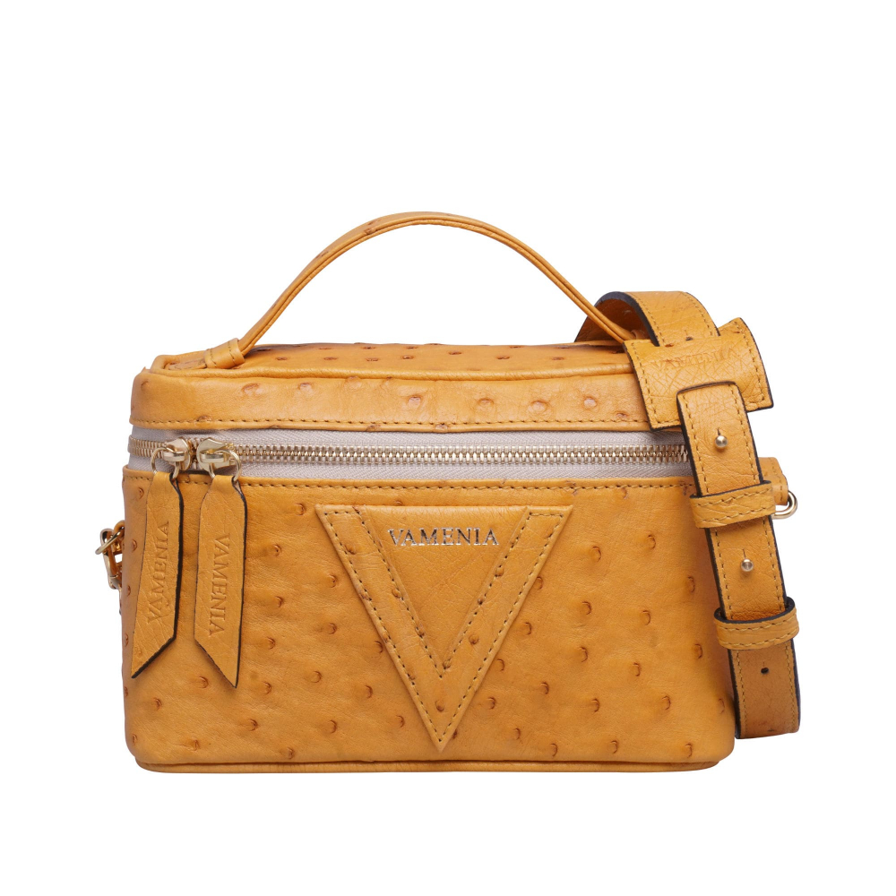 VAMENIA Handmade in Germany Shoulder bag made of mustard yellow ostrich leather