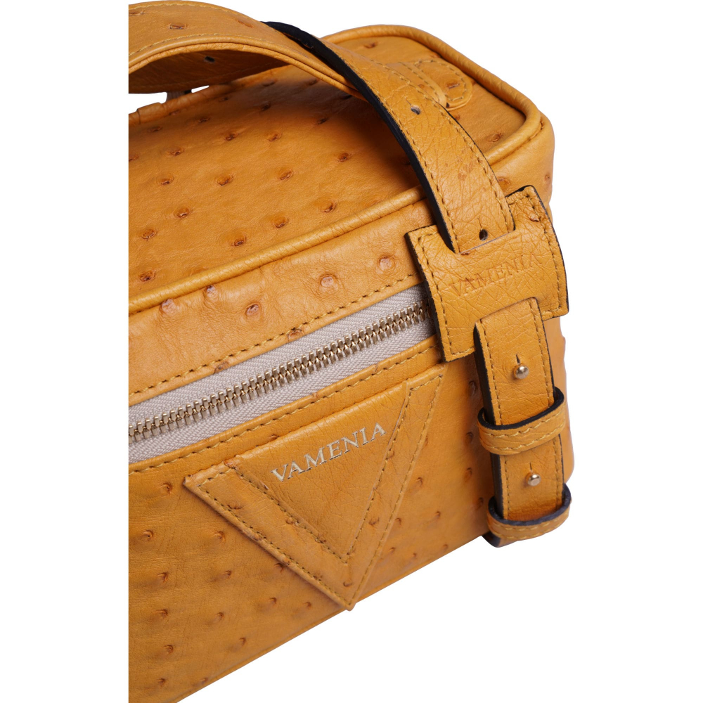 Shoulder bag made of mustard yellow ostrich leather