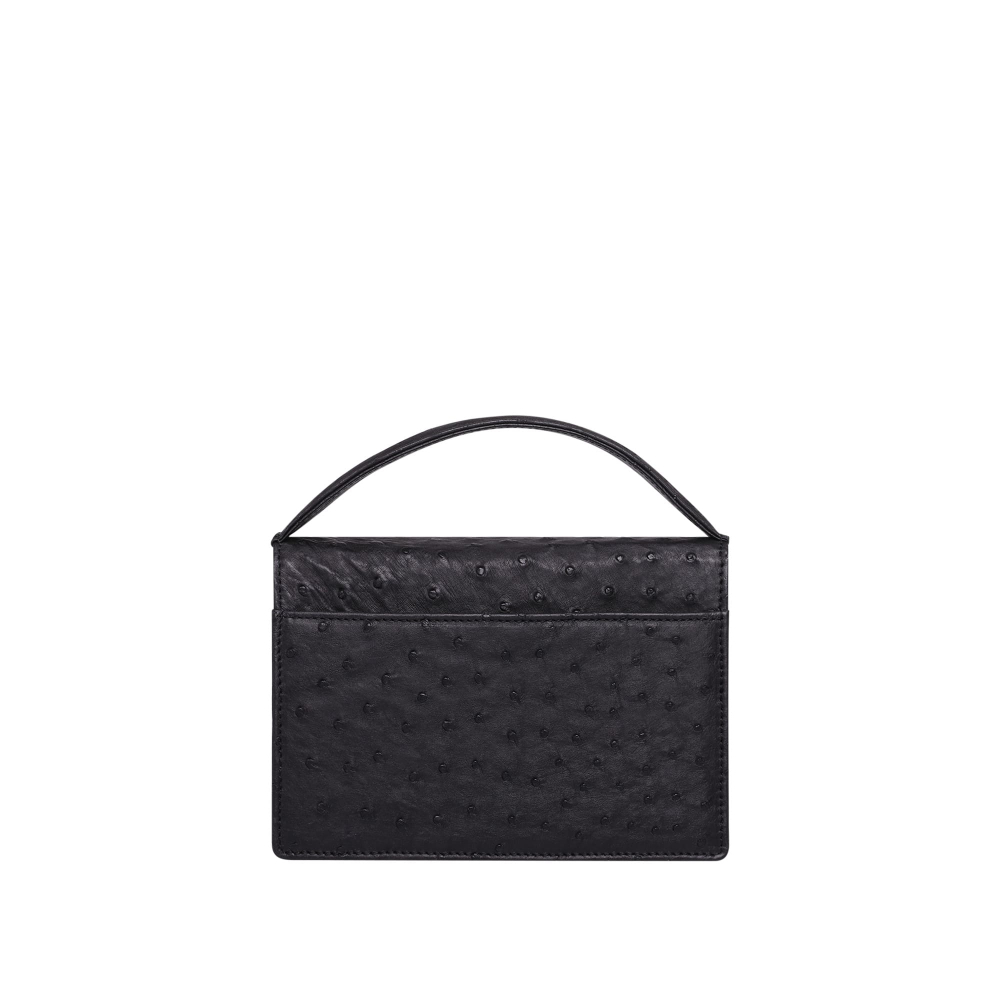Preview: Small Handle Bag made of ostrich leather black