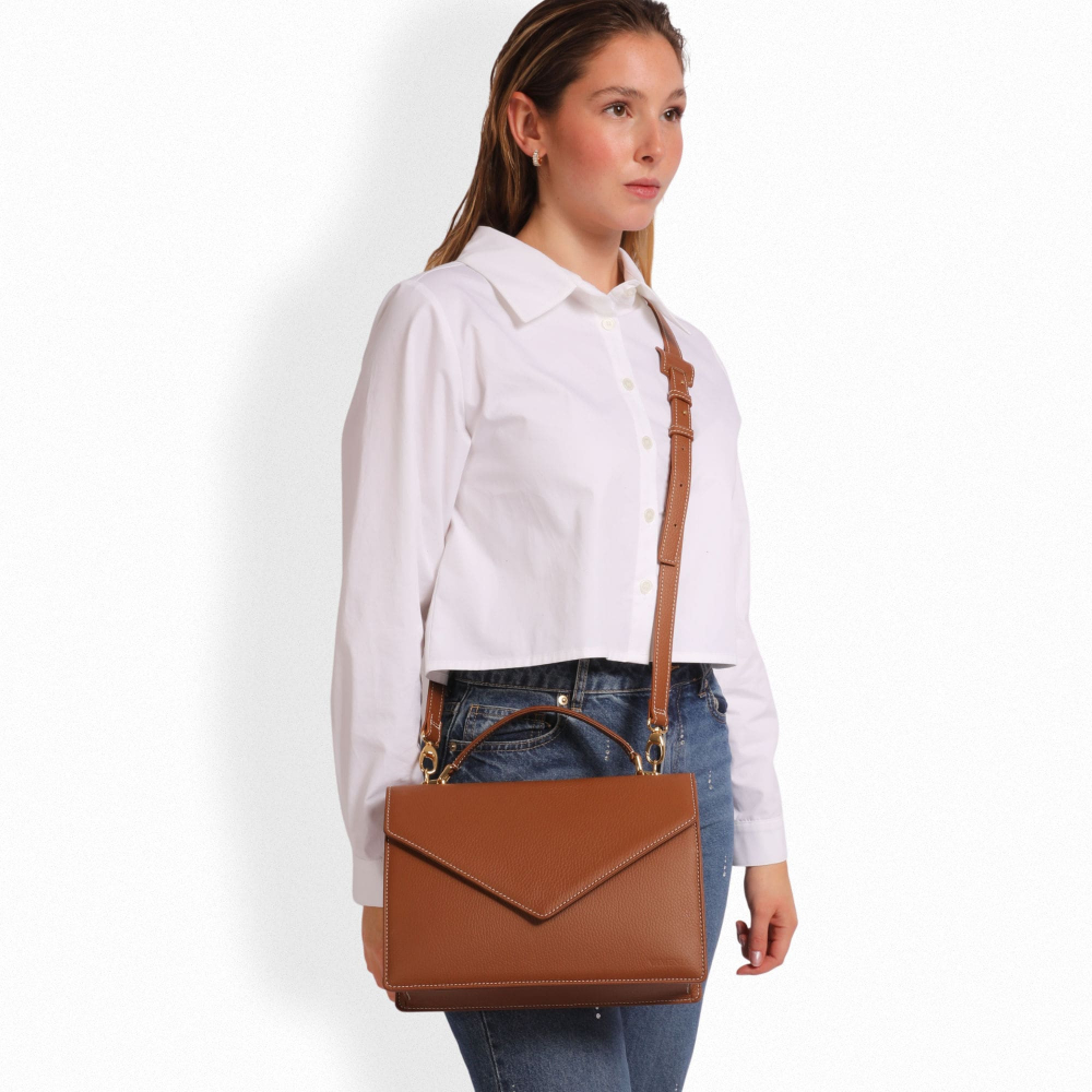 Henkeltasche mit Umhängegurt aus Kalbsleder Braun