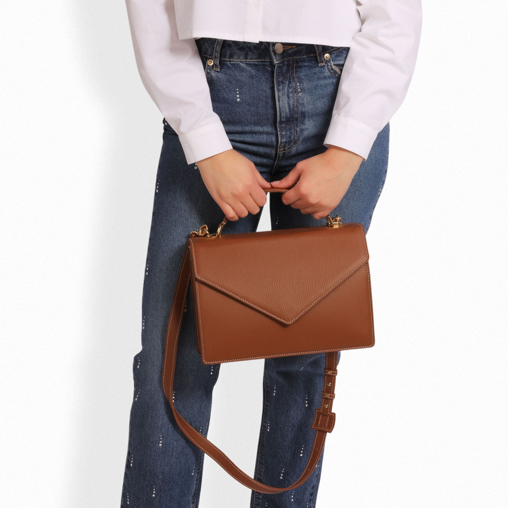 Henkeltasche mit Umhängegurt aus Kalbsleder Braun